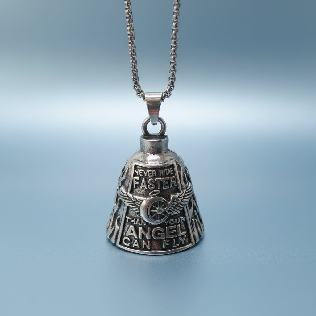 Halloween Motorcycle Guardian Bell Charm with Angel Keychain and Split Ring for Biker Party