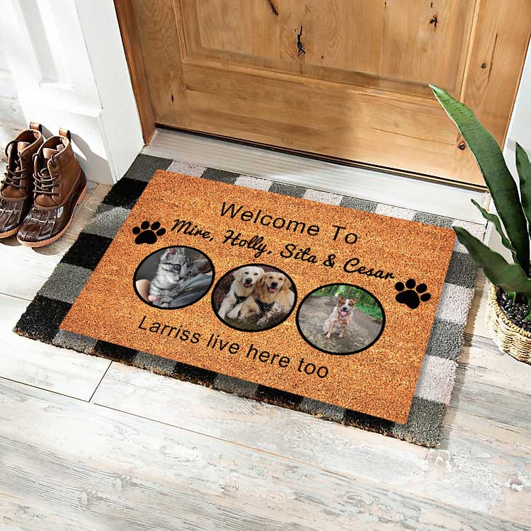 Personalized Custom Doormat for Front Door with Pet Illustrations Washable Indoor Entryway Mat