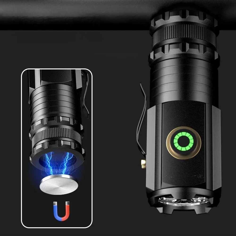 USB Rechargeable LED Flashlight With Magnet for Hiking Camping