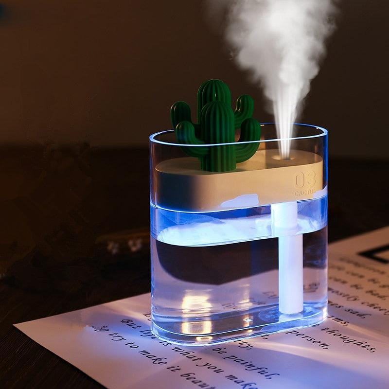 Ultrasonic Essential Oil Diffuser with Cactus Design, 160ml Capacity and Color Night Light