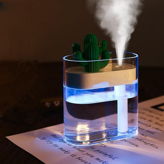 Ultrasonic Essential Oil Diffuser with Cactus Design, 160ml Capacity and Color Night Light