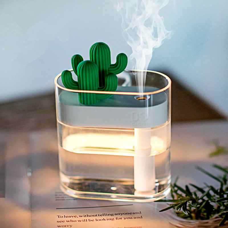 Ultrasonic Essential Oil Diffuser with Cactus Design, 160ml Capacity and Color Night Light