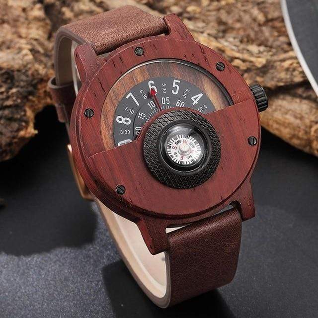 Turntable Compass Dial Wooden Watch