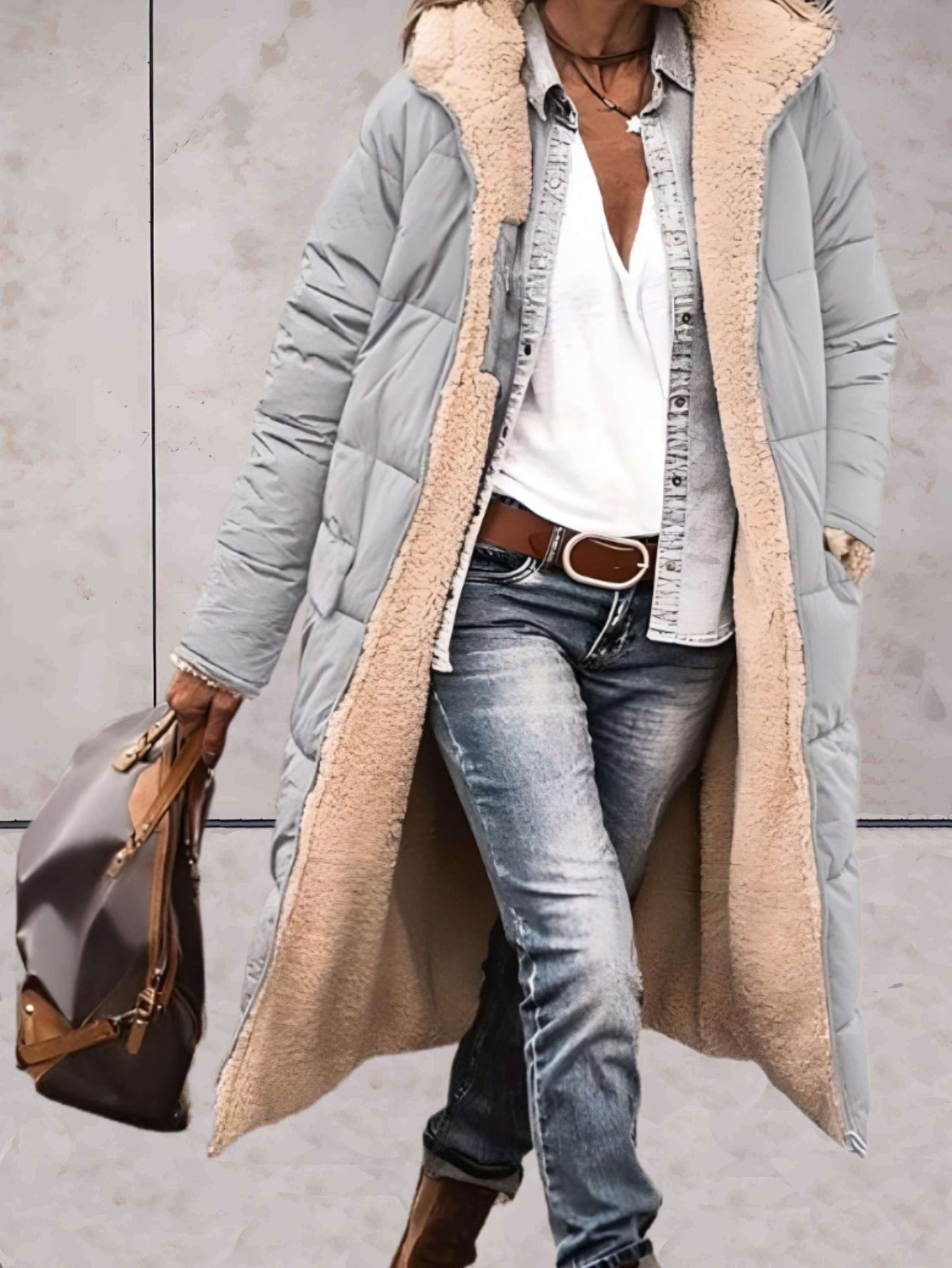 Women's Long Quilted Puffer Winter Coat | Hooded Teddy Lined
