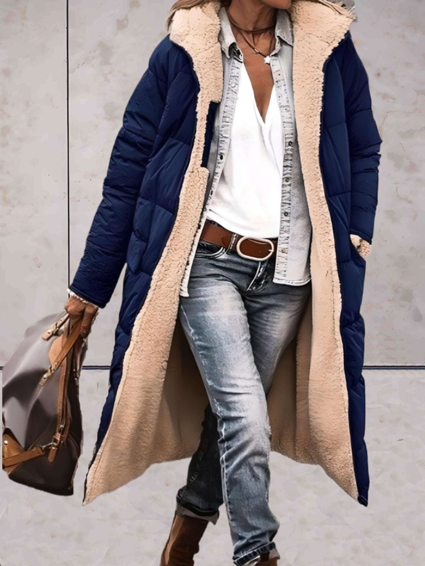 Women's Long Quilted Puffer Winter Coat | Hooded Teddy Lined