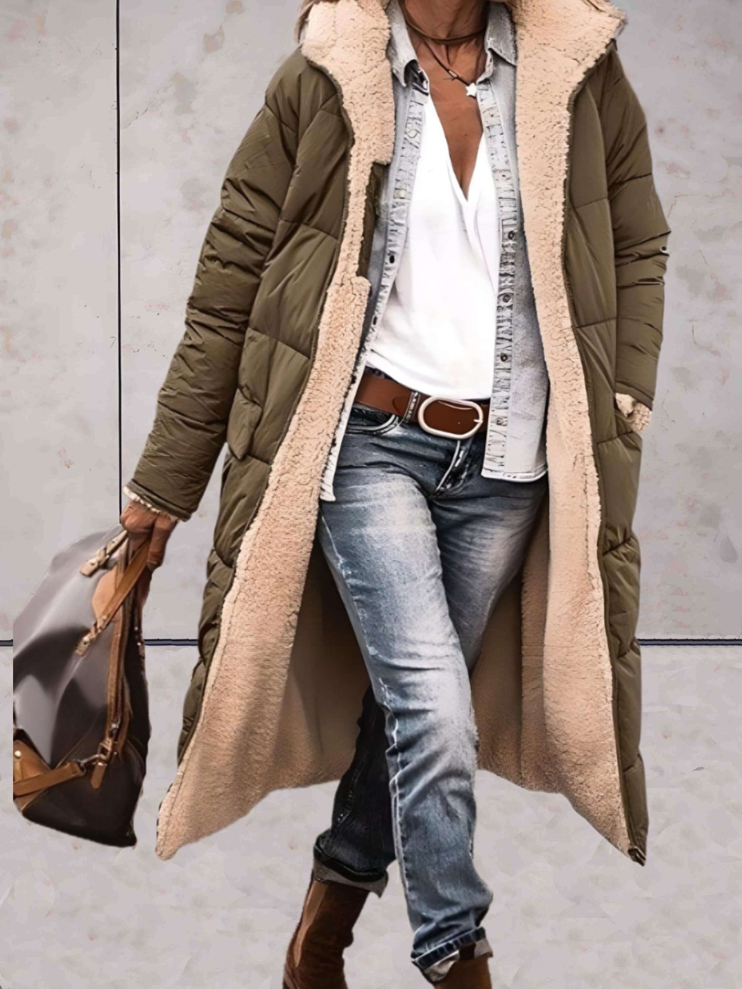Women's Long Quilted Puffer Winter Coat | Hooded Teddy Lined