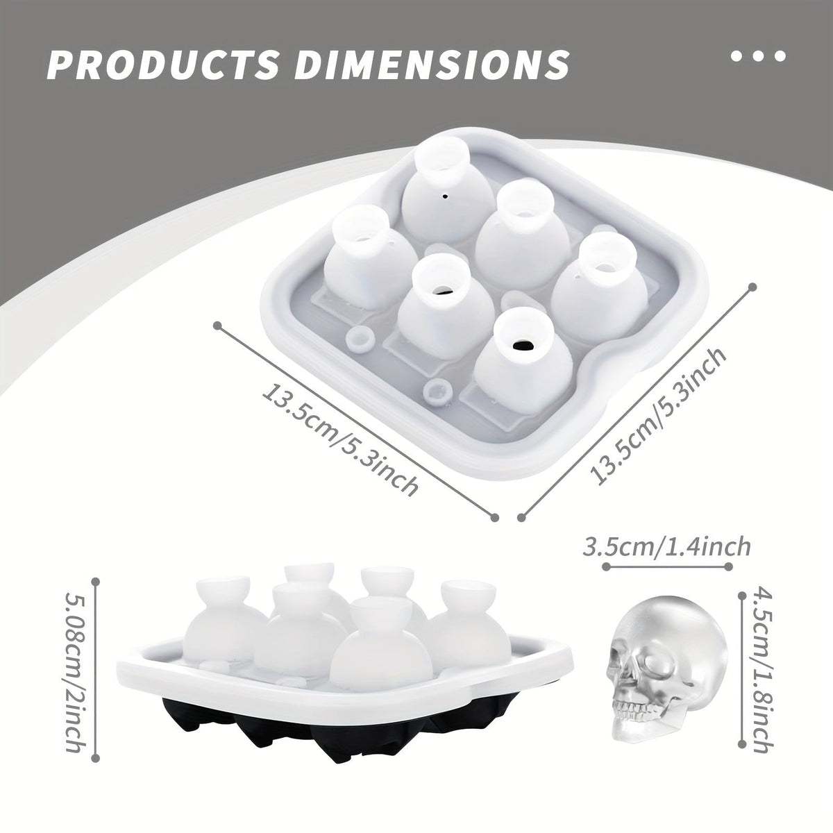 Silicone Skull Ice Cube Maker Tray with Large Reusable Mold for Drinks and Whiskey Ball