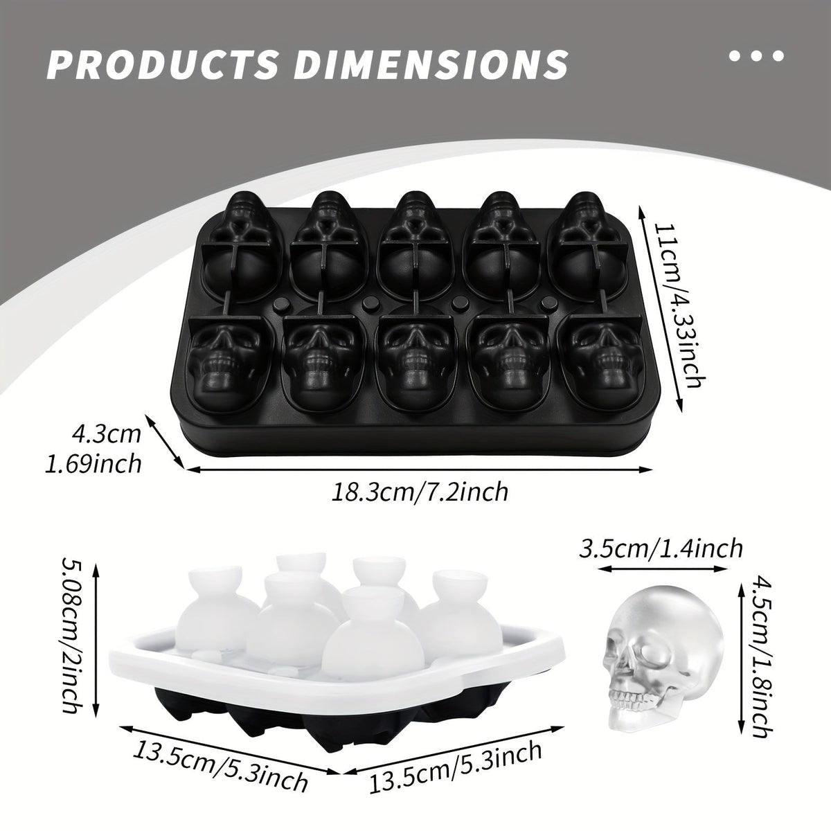 Silicone Skull Ice Cube Maker Tray with Large Reusable Mold for Drinks and Whiskey Ball