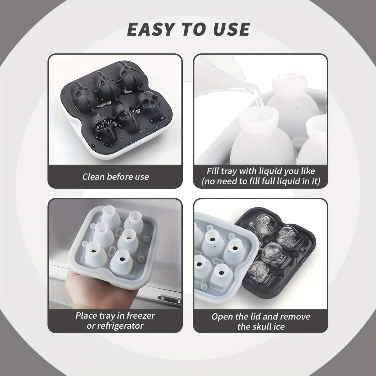 Silicone Skull Ice Cube Maker Tray with Large Reusable Mold for Drinks and Whiskey Ball