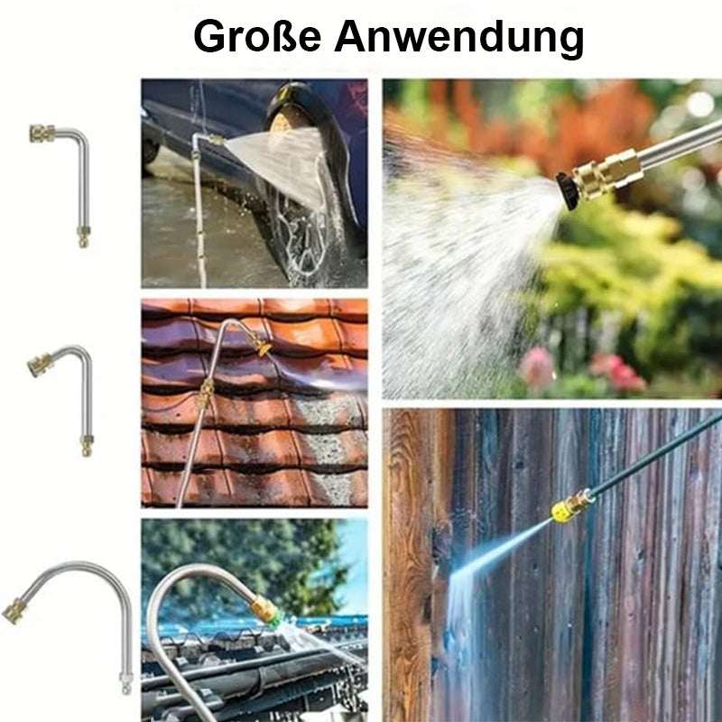 High Pressure Washer Wand Extension Set 4000 PSI - Stainless Steel Power Cleaning Rod with 6 Spray Nozzles and Curved Gutter Attachment