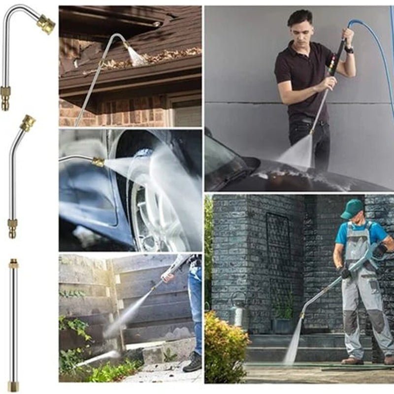 High Pressure Washer Wand Extension Set 4000 PSI - Stainless Steel Power Cleaning Rod with 6 Spray Nozzles and Curved Gutter Attachment