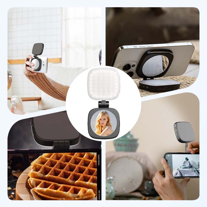 3-in-1 Phone Stand, Mirror, and Magnetic Selfie Fill Light