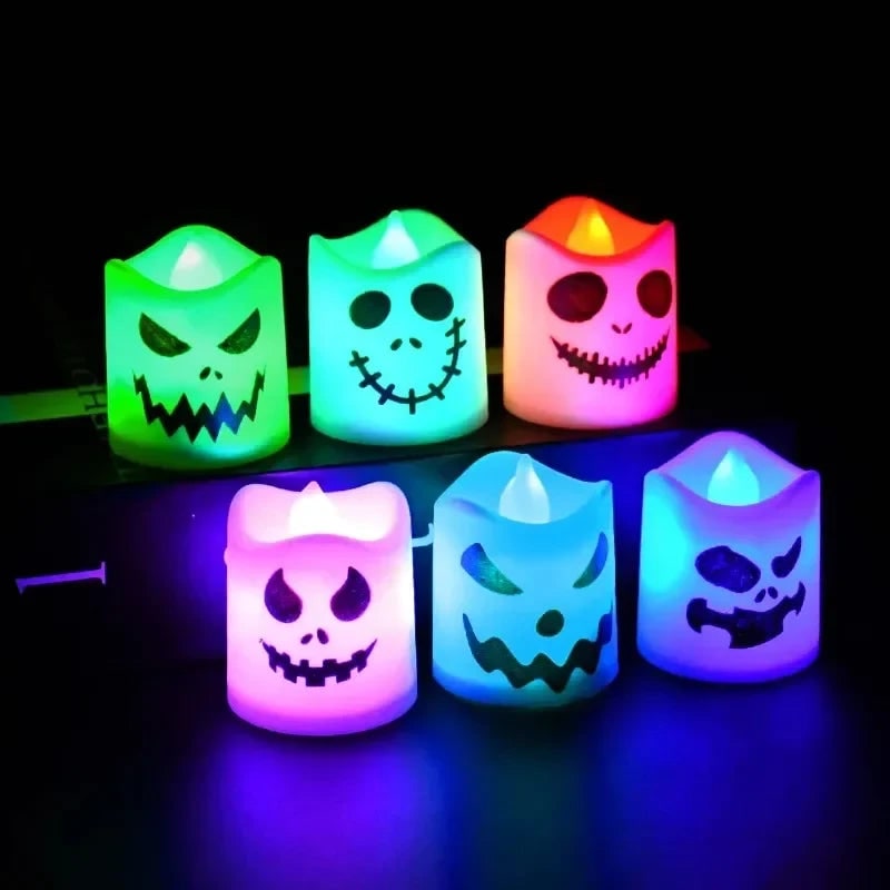 Halloween Decorations Battery Operated Color Changing LED Tea Lights with Spooky Faces