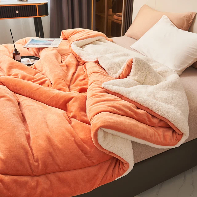 Ultra Plush Throw Blanket with Soft Faux Fur and Sherpa Fleece Quilted Flannel Bed