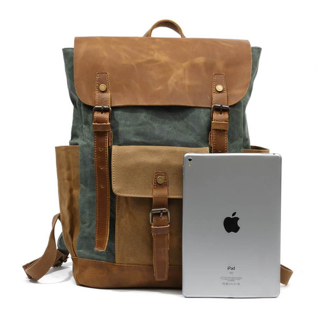 Avichic™ Vintage Leather Canvas Backpack – Waterproof Rucksack for Men & Women, Travel, School & Daily Use