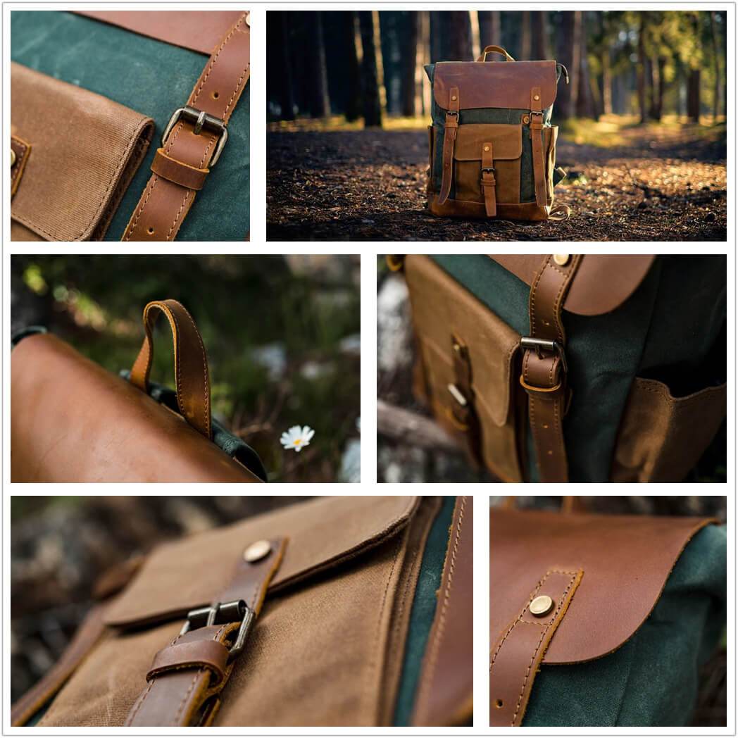 Avichic™ Vintage Leather Canvas Backpack – Waterproof Rucksack for Men & Women, Travel, School & Daily Use