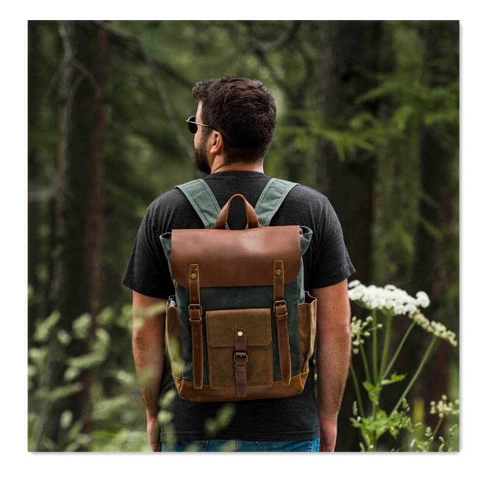 Avichic™ Vintage Leather Canvas Backpack – Waterproof Rucksack for Men & Women, Travel, School & Daily Use