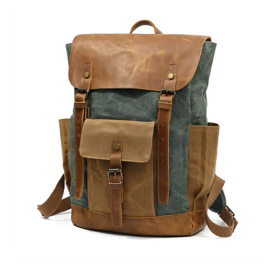 Avichic™ Vintage Leather Canvas Backpack – Waterproof Rucksack for Men & Women, Travel, School & Daily Use
