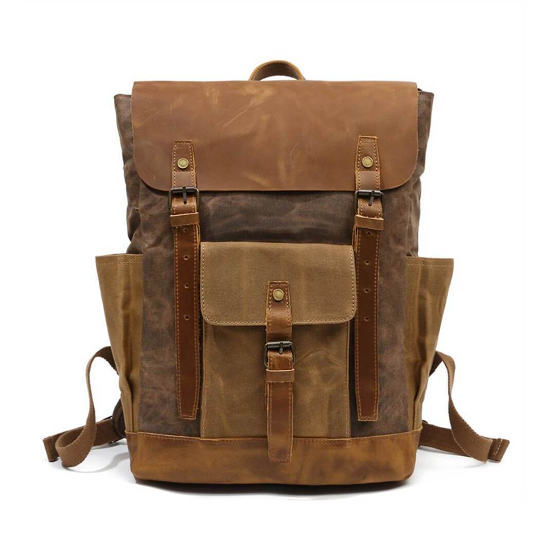 Avichic™ Vintage Leather Canvas Backpack – Waterproof Rucksack for Men & Women, Travel, School & Daily Use