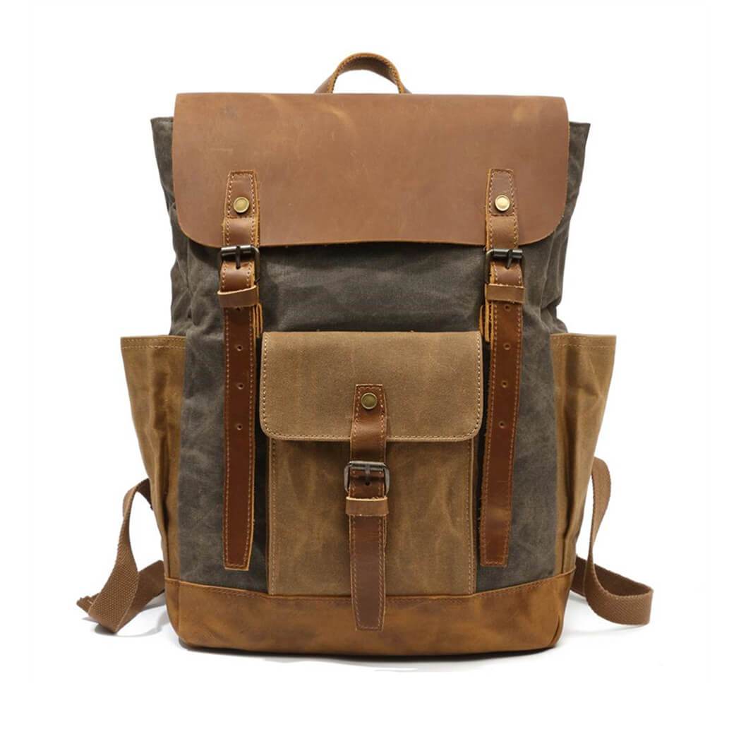 Avichic™ Vintage Leather Canvas Backpack – Waterproof Rucksack for Men & Women, Travel, School & Daily Use