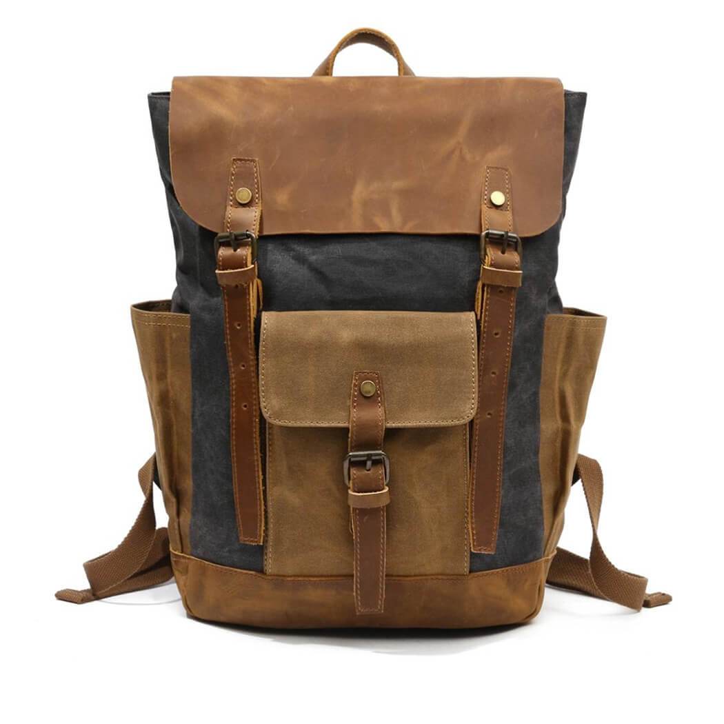 Avichic™ Vintage Leather Canvas Backpack – Waterproof Rucksack for Men & Women, Travel, School & Daily Use