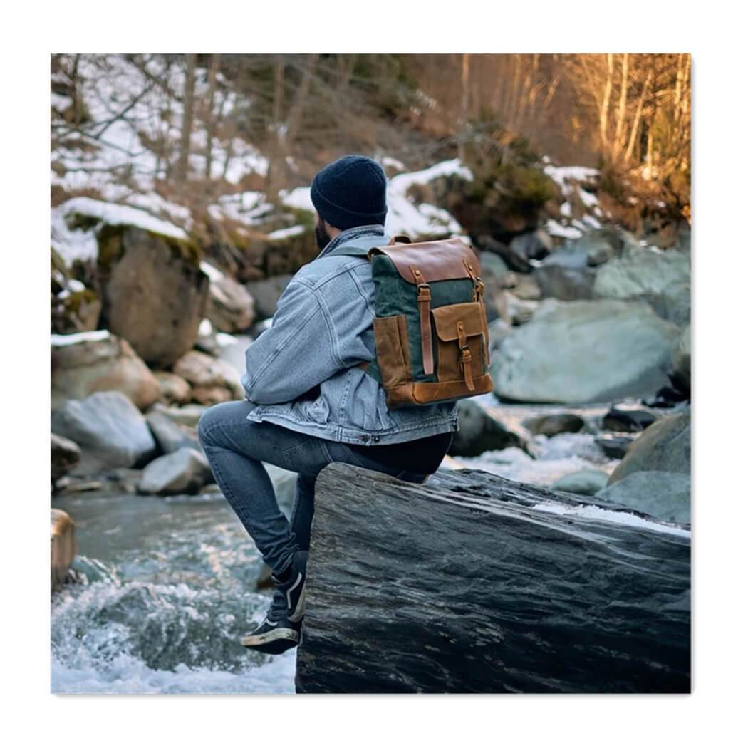 Avichic™ Vintage Leather Canvas Backpack – Waterproof Rucksack for Men & Women, Travel, School & Daily Use