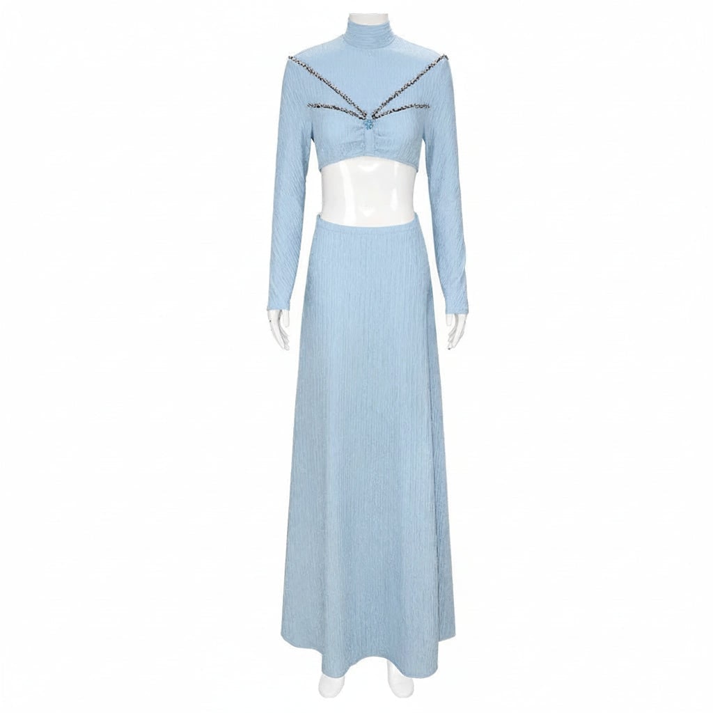 Women's Halloween Cosplay Princess Costume Dress with Satin Cape and Halter Neck for Fantasy Events