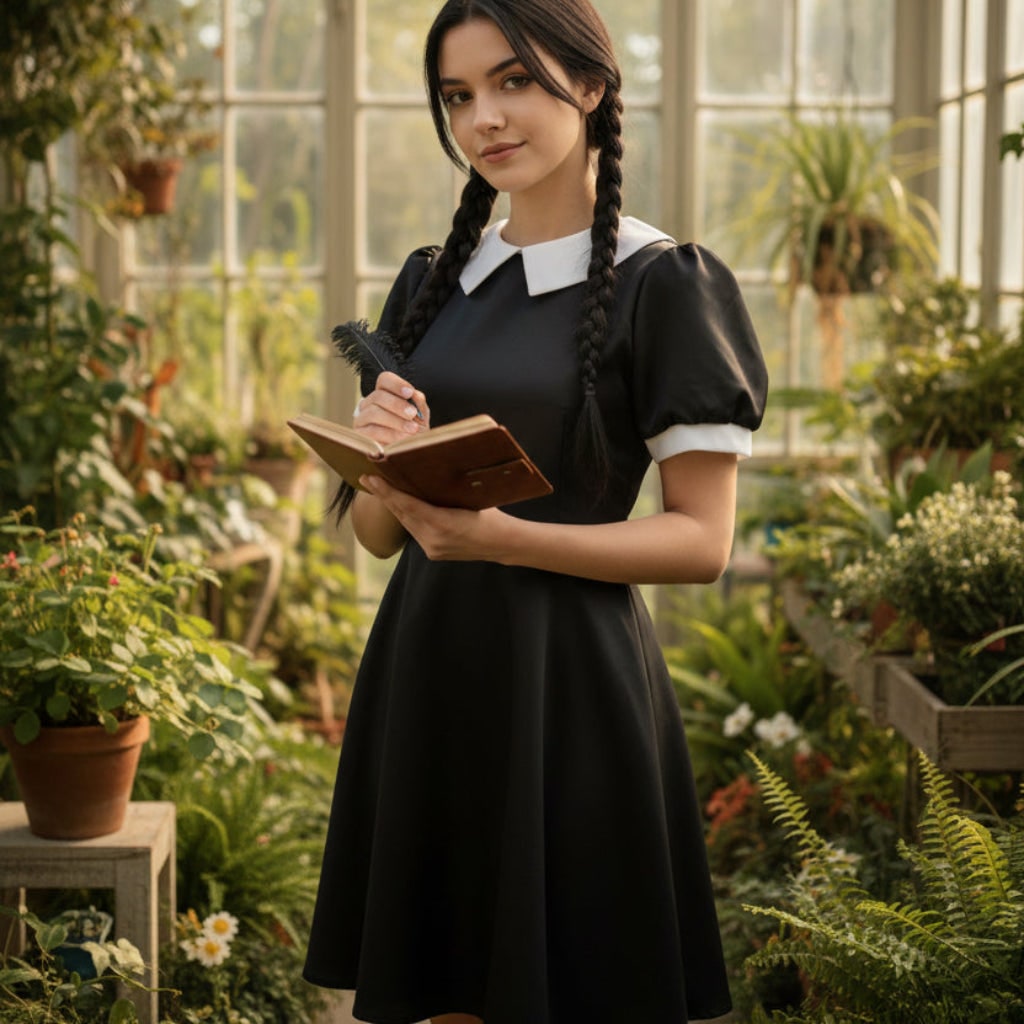 Women's Halloween Costume gothic schoolgirl with White Collar and Long Sleeves Party Outfit