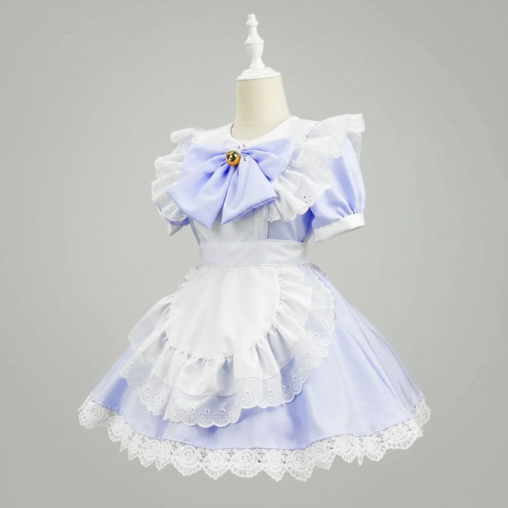 Women's Halloween French Maid Costume Dress with Apron and Puff Sleeves for Plus Size Party