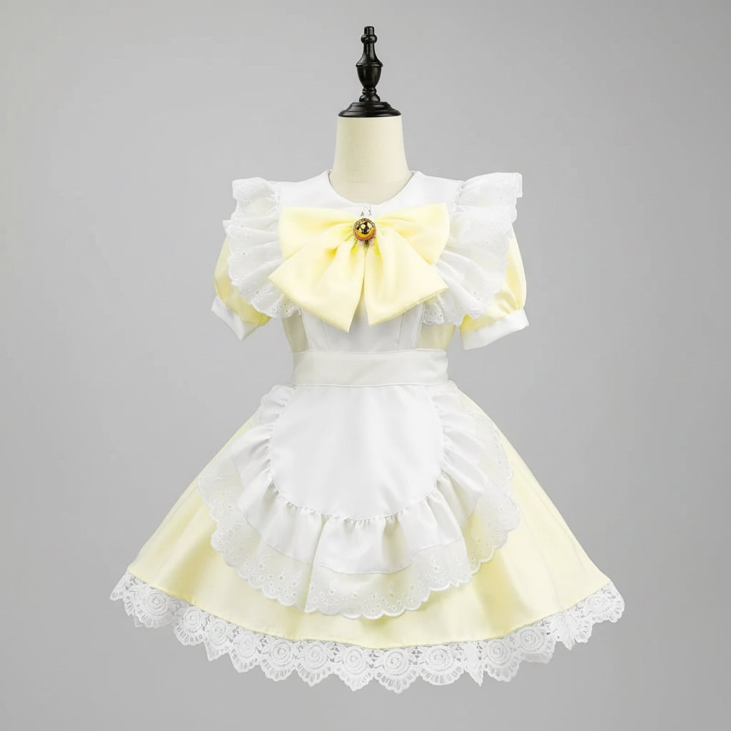 Women's Halloween French Maid Costume Dress with Apron and Puff Sleeves for Plus Size Party