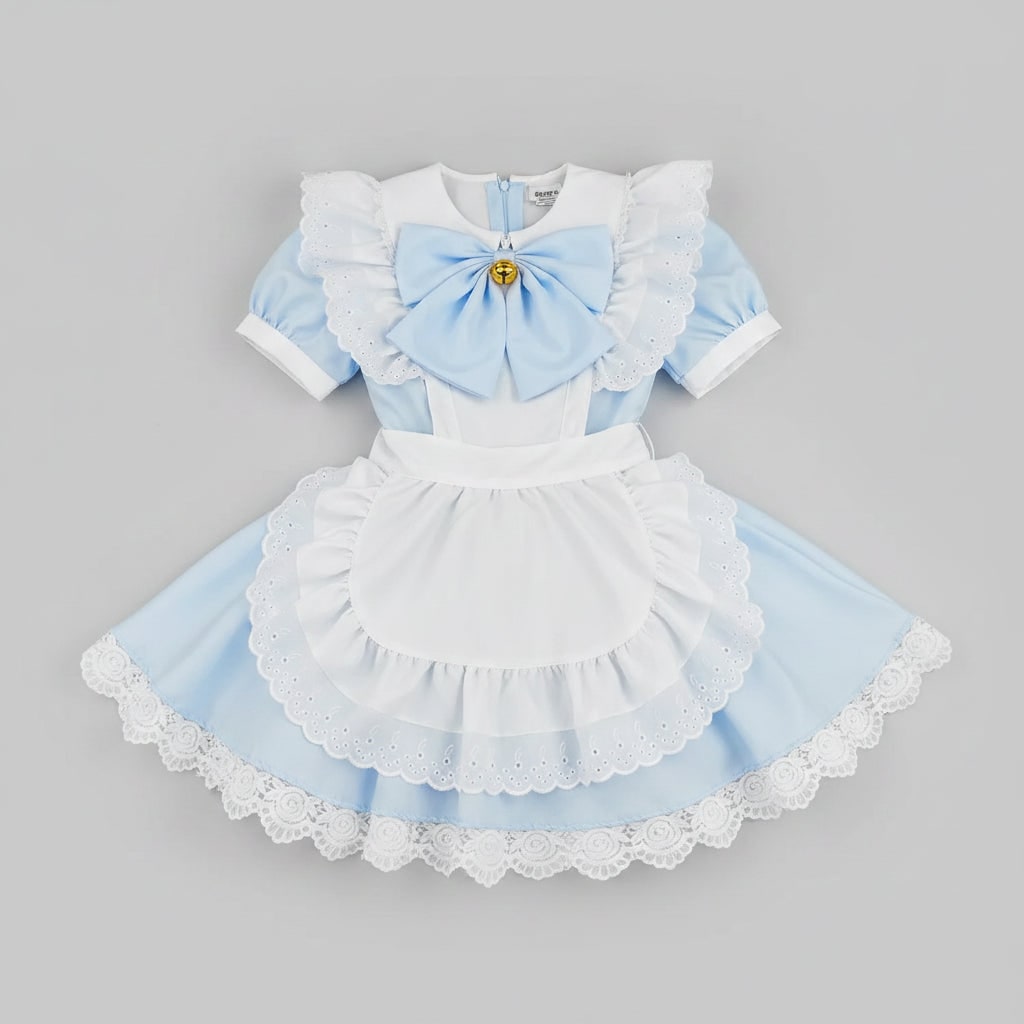 Women's Halloween French Maid Costume Dress with Apron and Puff Sleeves for Plus Size Party