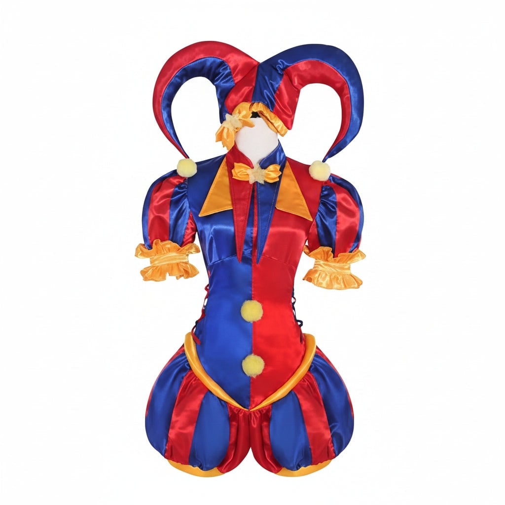 Women's Halloween Jester Costume Outfit with Hat and Gloves Medieval Renaissance Court Party