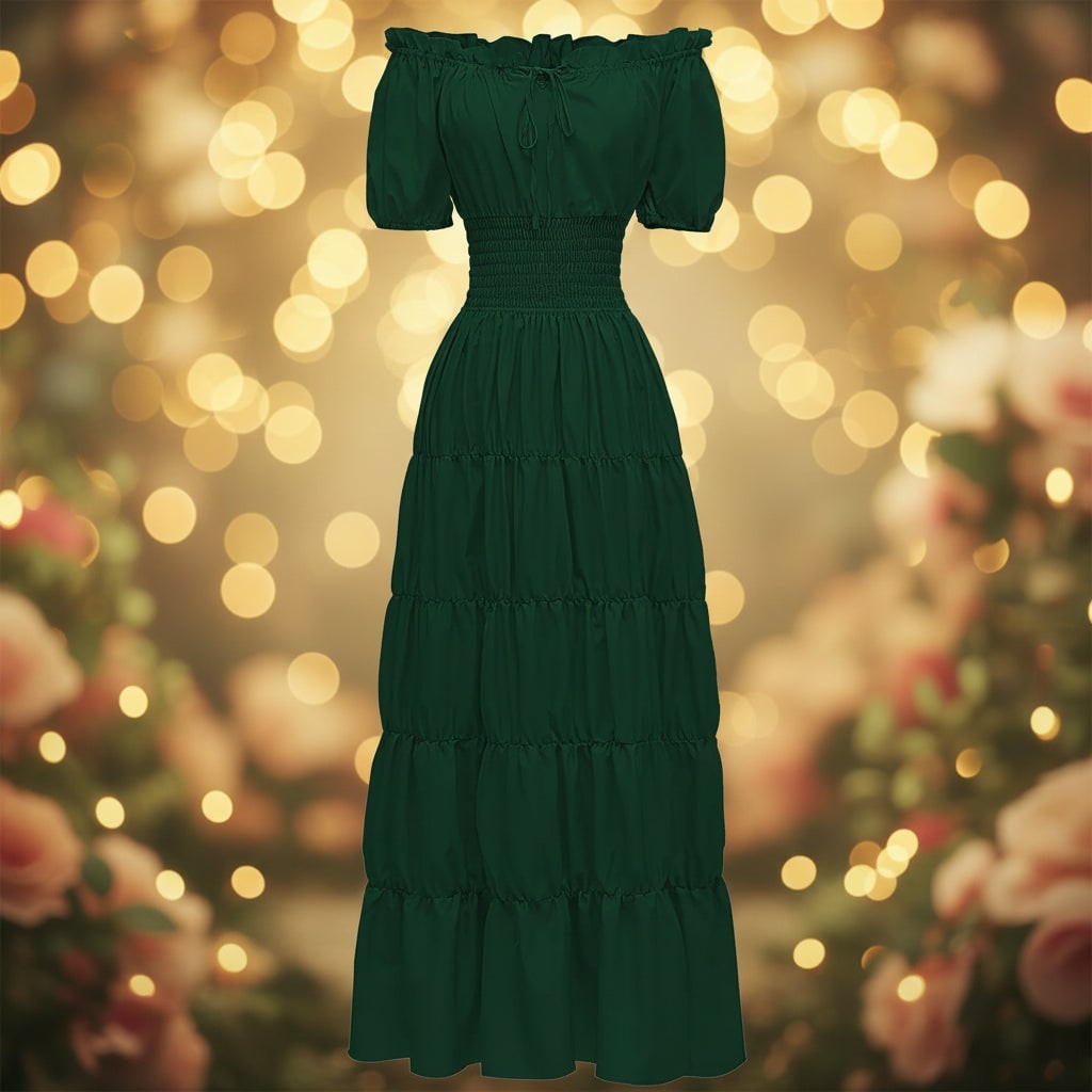 Women's Halloween Maxi Dress Off-Shoulder Boho Peasant with Smocked Waist Dresses