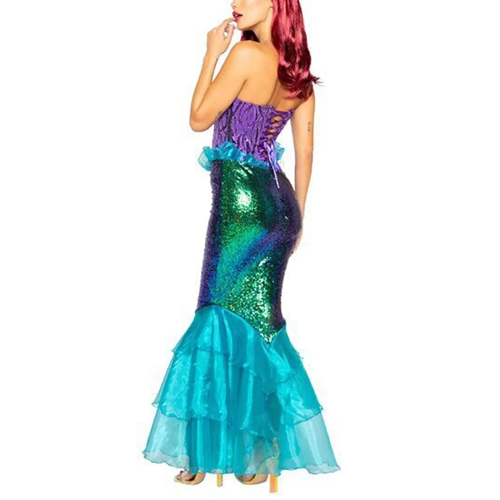 Women's Halloween Mermaid Costume Dress with Sequins Strapless Sweetheart Neckline and Lace-Up Corset Back